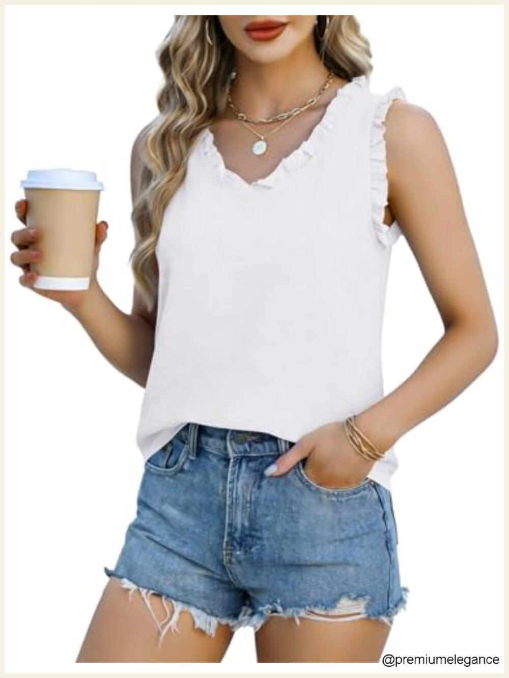 Women Ruffle V Neck Sleeveless Tank Top Summer Blouse